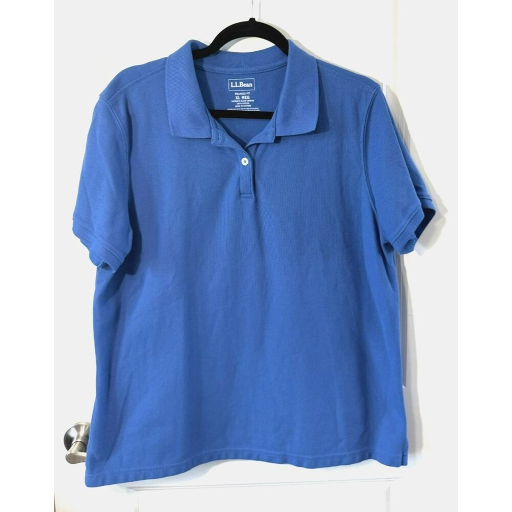 L.L. Bean Polo Shirt XL Blue Relaxed Fit Cotton Pique Short Sleeve Casual